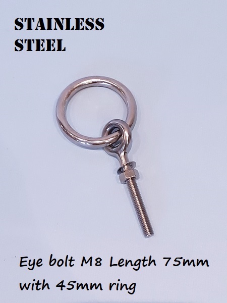 Stainless Steel Eye bolt with ring length 75mm ring 45mm